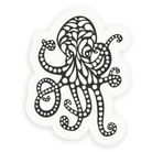 3 inch, black and white octopus sticker with a whimsical design by Vancouver Island artist The Handcrafted Story.