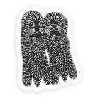 Sea otters sticker, featuring two cute, black and white, vector illustrated sea otters holding paws.