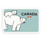 Polar bear sticker with the name 'Canada' and a small Canadian flag on a light blue background.